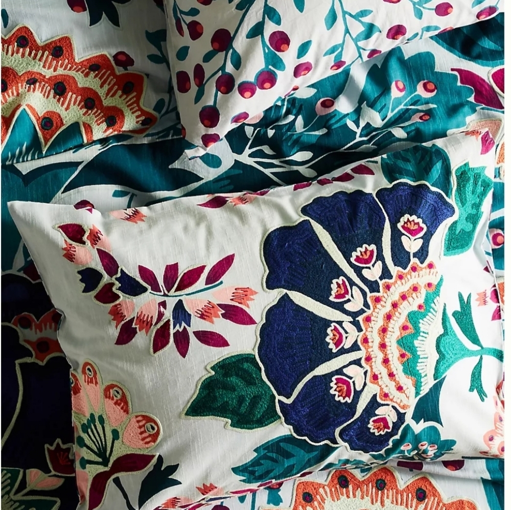 Anthropologie Floral Pillow Set - Blue, Green, Red, Pink